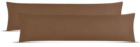 leevitex Kissenbezug Set | 2er Pack | 100% Baumwolle | Jersey | Kissenbezüge | Seitenschläferkissen | Kissenhülle | Nackenkissenbezug | Schokobraun, 40 x 145 cm | Seitenschläfer/Stillkissenbezug