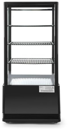 HENDI Kühlvitrine, Aufsatz, Kuchenvitrine, 2/6˚C, automatischer Abtauung, Inklusive 3 höhenverstellbare Regalböden, LED Innenbeleuchtung Oben, 78L, 230V, 170W, 452x406x(H) 966mm, Schwarz