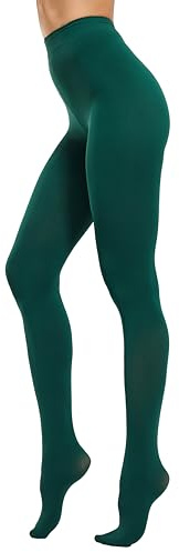HeyUU Mujeres Coloridas pantimedias semi-opacas 80 DEN Pantimedias de soporte de microfibra(Verde oliva,M)