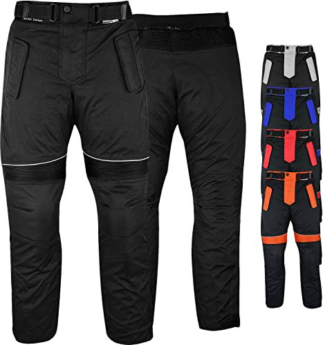 Motorradhose Herren mit 2CE Protektoren - Winddicht Biker Quad textil Hosen - Wash- & Abnehmbar Thermo-Futter, Kombi-Reißverschluss, Elastischer Bund - aus 4 Schichten & 2 Zipper Taschen Schwarz - 52