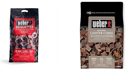 Weber Briquettes de Charbon de Bois, 8 kg & Cubes Allume-Feux, Brun, Lot de 48