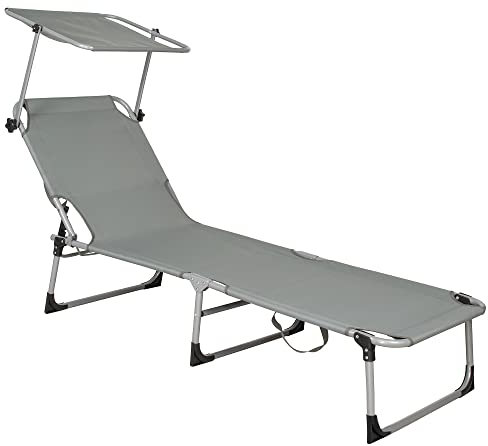 SPRINGOS Sonnenliege mit Dach Gartenliege Strandliege Dreibeinliege Sonnendach einstellbar Metall Gartenmöbel