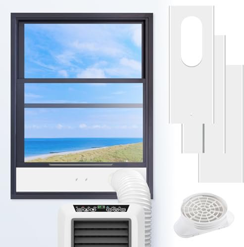 15/13 CM Joint de Fenêtre avec Adaptateur 2En1 AGPTEK, Kit Calfeutrage Climatiseur Universel Coulissante Amélioré, Réglable Panneau et Raccord Tuyau d'Échappement de Climatisation Mobile-5.1/5.9pouce