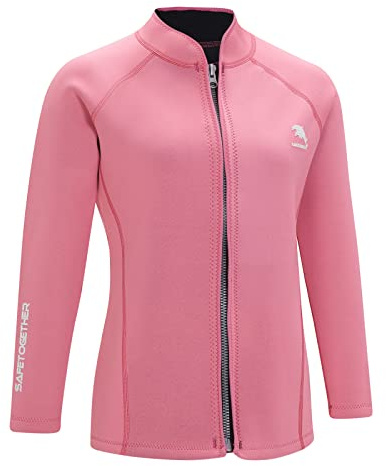 Våtdräkter jacka kvinnor 2 mm neopren toppar surfdräkt toppar jacka långa ärmar framdragkedja simning surfkostymer toppar dykjacka (L, rosa)