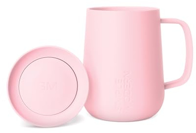 Simple Modern Voyager Signature Mug | Travel Coffee Tumbler with 360° Lid and Handle | Ceramic-Lined Insulated Stainless Steel Iced Cold Brew Cup | 12oz, Blush
