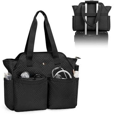 Fasrom Nurse Bag for Work Nurses with Laptop Compartment, Clinical Tote Bag for Nursing Students or Doctors, Black (Empty Bag Only)