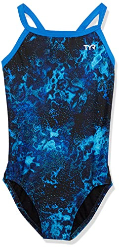 TYR Girls' Durafast Lite Diamondfit Swimsuit, Diploria Blue, 22