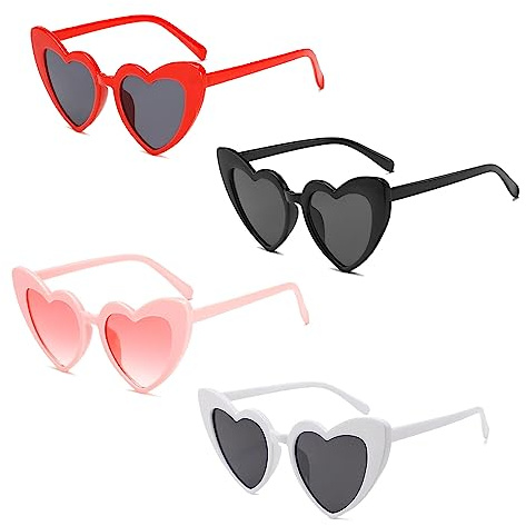 MIVAIUN 4 Paires Lunette Coeur Vintage, Vintage Lunettes Oeil de Chat, Lunettes de Soleil Homme, Lunettes de Fête, Accessoire de Déguisement Femme et Hommes, UV400