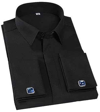 keusyoi Chemise Habillée À Manchette Française pour Hommes Chemise À Manches Longues en Sergé Uni Chemises De Smoking Élégantes avec Boutons De Manchette Chemise De Mariage pour Homme