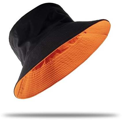 Oversize XXL Bucket Hat Reversible Extra Large Sun Hat Big Head Wide Brim Fishing Hat for Men Women Black-Orange