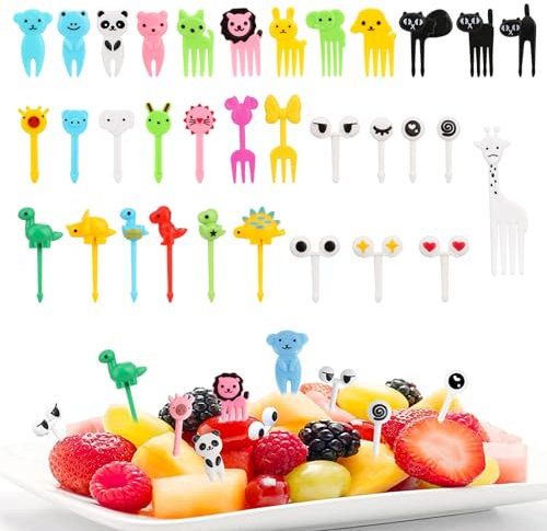 62PCS Plastic Animal Fruit Fork, Cartoon Food Toothpick Cute Fruit Forks Mini Cartoon Plastic Dessert Forks for Kids Dessert Party Bento Lunch Decor(Random Color)