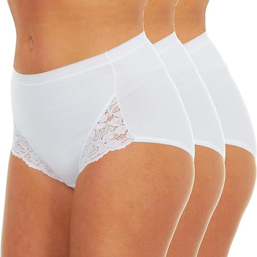ITRAT Bragas de bikini para mujer, con encaje, cintura alta, de algodón, transpirables, cómodas, para mujer, paquete múltiple, 3 unidades, blanco, 44