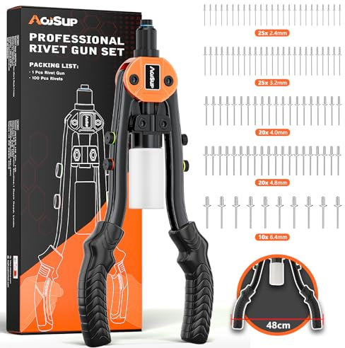 AojSup Nietenzange Nietzange Set inkl. 100 Nieten, Blindnietzange für 2,4mm-6,4mm, Profi Handnietzange | Blindnieten | Popnietenzange Set