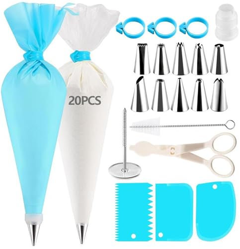 42 Stück Spritzbeutel mit Tüllen, Spritztüllen Set, Torten Zubehör mit Spritztüllen Edelstahl, Silikon Spritzbeutel für Cupcakes, Torten Dekorieren, Kuchen