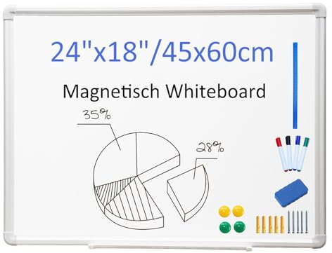 DEVELOP Magnetic Whiteboard/Dry Erase Board, 45x60 Abwischbar Weiß, Magnettafel Wand mit 4 Whiteboard Stifte, 4 Magnete und 1 Schwamm für Schule, Haus und Büro
