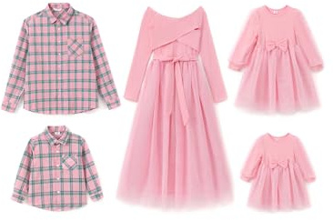 PATPAT Familien Outfit Set Langarm - Partnerlook Mutter Tochter Kleid,Mama Kind Kleider Prinzessin Festlich,Eltern Kind Outfit,Family Matching Passende Outfits,Herbst & Frühling-Baby:3-6 Monate