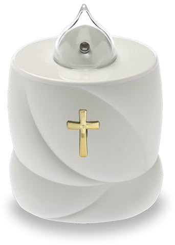 AROBA Vela LED para tumba – efecto parpadeante como una vela real, larga duración de combustión hasta 200 días, reutilizable, vela conmemorativa de cementerio, vela conmemorativa – blanco Santa Cruz