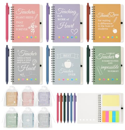 GADITIEK 6 Sets Thank You Teacher Gifts, Teachers Notebook Gifts for Women Men, Gift Teacher Multipack with Pen and Organza Bag for Nursery, Teaching Assistant, Teacher Gift