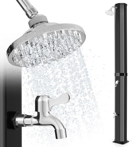 SOARS Douche Solaire Extérieure 60L, Hauteur 227 CM, Température Max 60℃, avec Couverture de Protection, Pomme de Douche Rotative à 360°, Robinet pour Pieds, pour Piscine, Plage, Jardin (Noir)