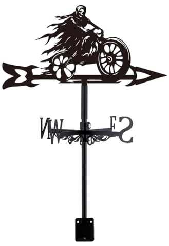 Superdant - Carretilla de jardín al aire libre para moto de la muerte God indicador de dirección de viento de metal, instrumento de medición, instalación en techo, decoración negra, decoración de