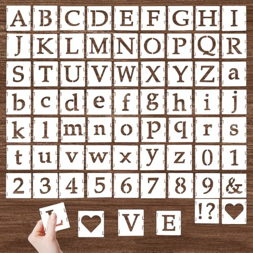 Ouligay 65 Stück Buchstaben Schablone Set 5cm Schablonen Buchstaben Wiederverwendbar DIY Buchstabenschablonen, Schablone Zahlen-Buchstaben für Malerei Auf Holz, Wand, Stoff, Tafel, Beschilderung