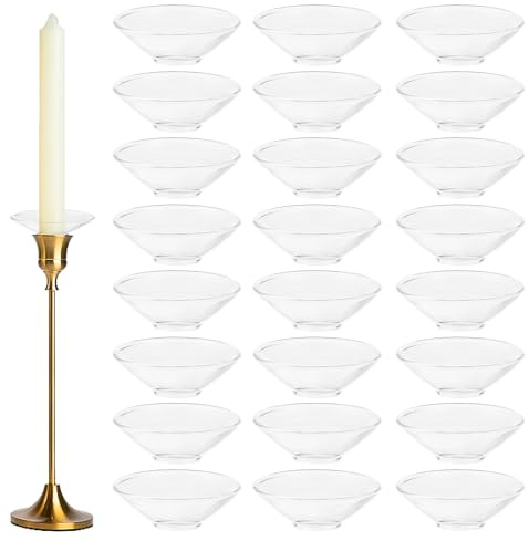 Wanmu 24 Pcs Candle Drip Protectors, Glass Bobeches for Candlestick Holders Round Wax Catcher Candle Rings for Tapers Table Candles Wedding Party Church HOM
