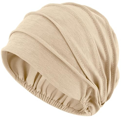 LIMHOO Women's Soft Chemo Beanie Hat Breathable Cotton Slouchy Turban Headwear for Cancer Patients Hair Loss Chemotherapy (Beige)