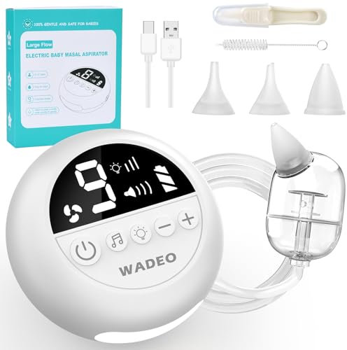 PAHTTO Elektrischer Nasensauger für Babys mit separatem Verteiler und LCD-Display, 9-stufiger einstellbarer Saugkraft, integrierter Licht und Musik, effektiver Nasensekretsauger für Baby und Kinder