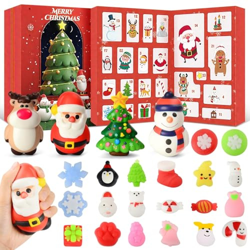 Natale Mochi Squishies Calendario dell'Avvento 2025, Mini Mochi Squeeze Calendario dell'Avvento, 24 Calendario Natale, Contiene 4 Grande, Sorpresa Regali Adulti（Solo per Adulti）