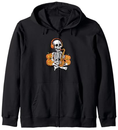 Halloween Squelette Saxophone Saxophoniste Sweat à Capuche