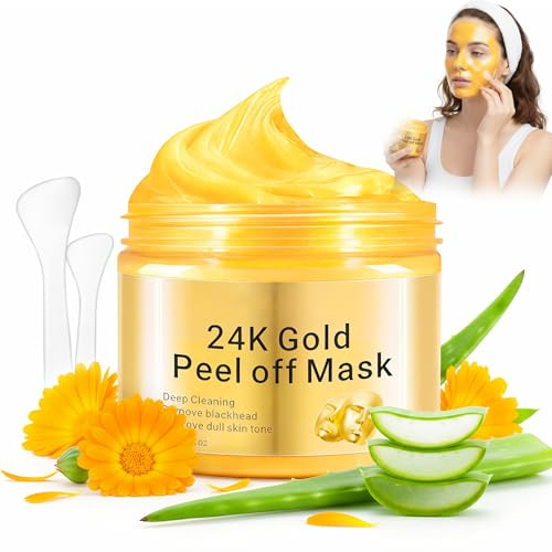 24K Gold Peel Off Mascarilla Facial, Mascarillas Faciales Peel Off de oro, Face Mask Hidratante, Iluminadora Calmante Face MaskLimpia la Piel, Apto para Hombres y Mujeres, 120ml