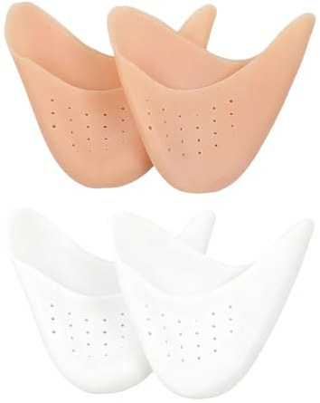 2 Pares de Protectores para Dedos de Pies de Silicona Suave, Almohadillas con Agujeros Transpirables para Zapatos de Punta de Ballet, Tacones Altos, Alivio de Rozaduras (Blanco y beige)