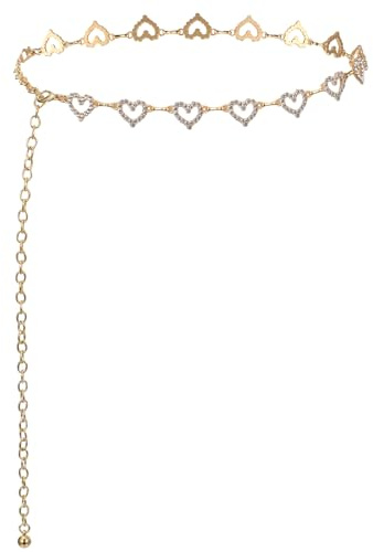 Hjärta kedjebälte för kvinnor strass justerbar metall midja kroppskedja bälte Y2k för kvinnor flickklänningar jeans bikini, Guld, 47.24 × 0.79 inches / 120 × 2 cm
