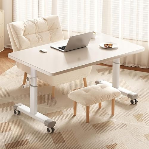 Tavolino da Laptop, Rotelle con Freni, Scrivania per Laptop, Regolabili in Altezza, Tavolo da Ospedale per Mangiare, allettato, Anziani, per Casa, Ufficio, Studio(White,100 * 60cm/39 * 24in)