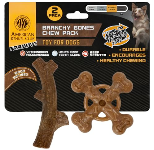 American Kennel Club 2 Pack Training Dog Chew Toy, Wood-Infused PP Assorted Dog Toys, Durable Dog Toys for Moderate Chewers, Beef Scented for Long-Lasting Engagement, Supports Dental Health