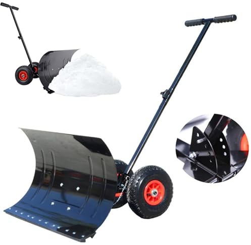 Aethelwyn Pala da Neve Manuale con Ruote, Spazzaneve con Lama Extra Larga da 74 Cm, 5 Posizioni di Regolazione in Altezza, per La Rimozione della Neve da Vialetti, Pavimentazioni, Giardini e Prati