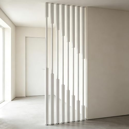 Rumsavdelare 8 Metallstolpar Skärmvägg Golv-Tak Justerbar | Rumsavdelare Skärmvägg 8-pack Stolpar Justerbara Fötter för Vardagsrum Kontor Dekorativa Pelare(White,145cm/57.1in)