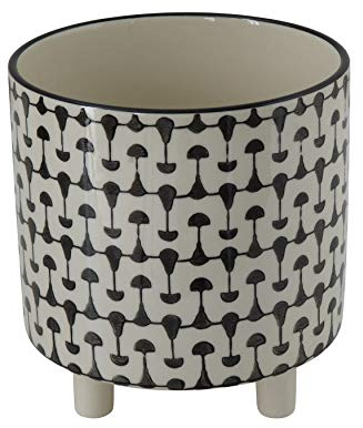 Creative Co-Op Round Stoneware Planters with Geometric Prints, Black and White