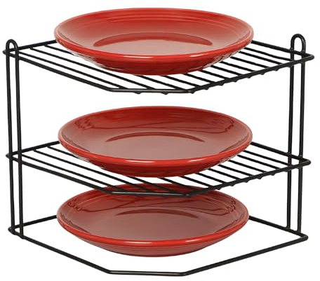 Buckingham 3 Tier Black Corner Plate Rack Kitchen Cupboard Tidy Storage Organiser Dish Rack Space Saving Shelf Organiser 23 cm (Black)