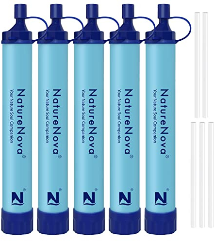 Personal Water Filter Straw Outdoor Portable Filtration Emergency Survival Gear Water Solutions Tactical Gear for Hiking Camping Accessories Travel Hunting Fishing Outing Backpacking (5 Pack)