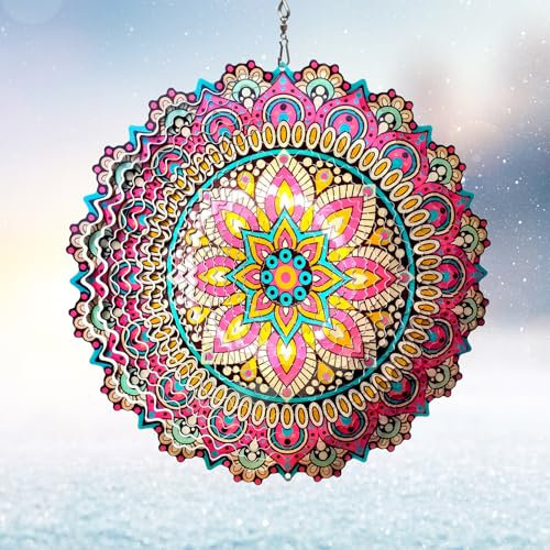 Eiryhope Wind Spinner Blossom Mandala Wind Spinners Outdoor Hanging Wind Sculpture Creates 3D Holographic Effects Garden Yard Home Decor Unique Gift