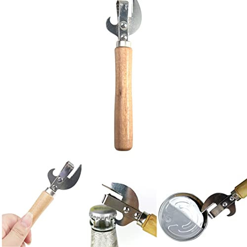 Apriscatole,manuale in ferro per rimuovere lattine,apribottiglie,con manico in legno, 15,4 cm, apriscatole universale da picnic da cucina, manico in legno portatile resistente (1 pz)