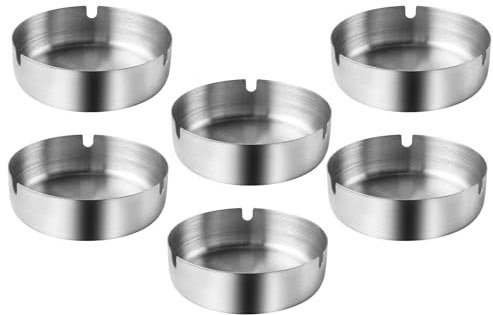 Aschenbecher Edelstahl 6 Stück 10 cm Aschenbechern Moderne Tischplatte Ohne Abdeckung für Zigaretten Draußen und Innen, Tragbarer Tisch Ascheneimer Silber