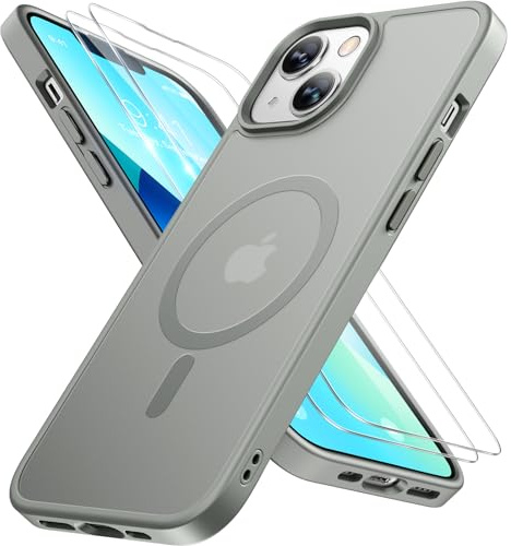 Miracase for iPhone 13 Case with MagSafe & 9H+Screen Protector, Gray | TOP Military-Grade Protection & Strong Magnet Shockproof Scratch-Resistant with Velvet Touch for iPhone 13 Cover 6.1 Matte