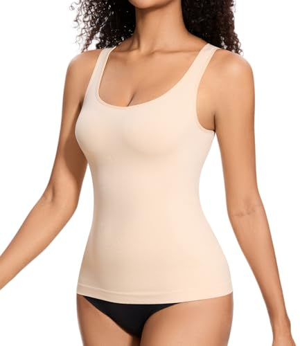 ONEW Débardeur Sculptants Ventre Plat Femme Tank Top Basique sans Couture Hauts Gainant sans Manches Gaine Amincissante Body Shaper Beige M