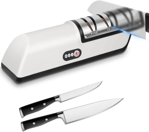 Vicloon 2 in 1 Affilacoltelli Elettrico con Ricarica USB, Affila e Lucida Rapidamente, Affilacoltelli da Cucina con Base Antiscivolo, Utensili da Cucina Sicuri e Facili da Usare