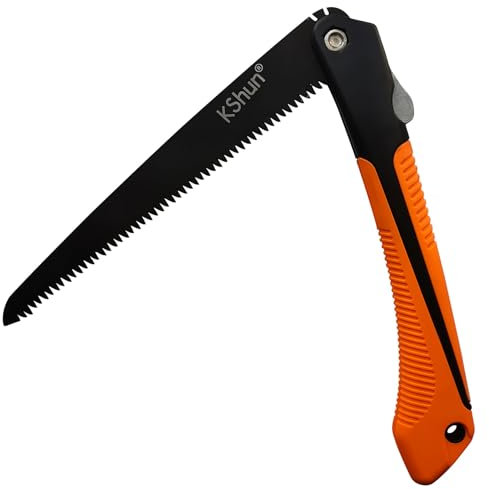 Sierra de mano de jardín plegable de 25 cm, hoja de 1,1 mm de grosor, acero SK85 de 3 lados afilados, sierra de rama de 6 TPI, senderismo, camping, supervivencia al aire libre, corte de madera,