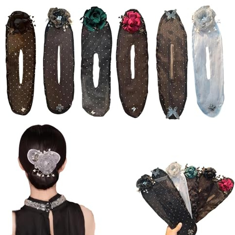 Elegant Hair Accessories for Women Ball Hair Clip,Flower Bun Roller,Hand Embroidered Twisters Curler,Lazy Updo Maker for Stylish Everyday Looks (6 pcs)