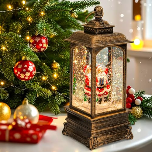 BUOAZR Jultomten Musik Snöglob Lykta, Snöglob Lampa Vatten Virvlande Glänsande Juldekoration, vintage jultomtelykta, LED snölykta nattljus USB och batterier