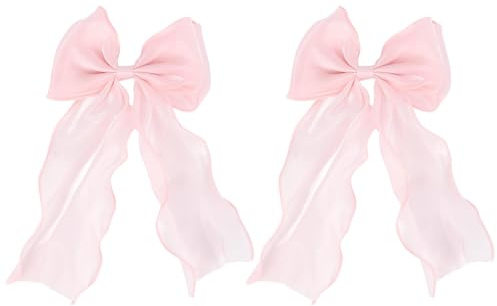 2 Fermagli per Capelli con Fiocco Rosa Grande, Elegante Fermaglio Capelli con Fiocco Rosa Francese e Coda Lunga in Rete per Donne e Ragazze Matrimonio Ballo di Fine Anno Uso Quotidiano